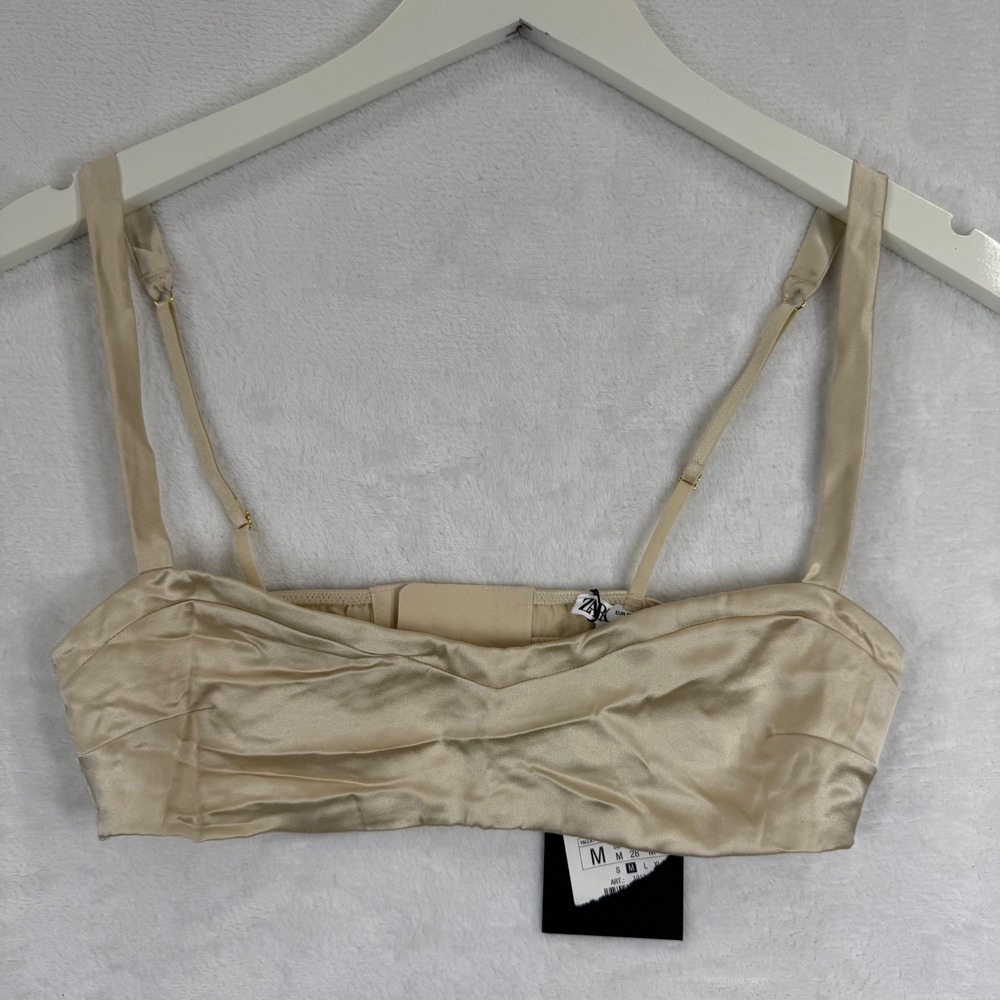 Zara Womens Mulberry Silk Satin Bralette Crop Top Champagne Beige M 1918/809‎
